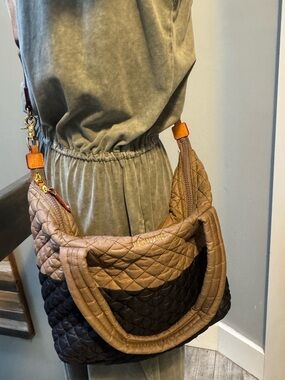 MZ Wallace brown and black nylon and leather crossbody/ shoulder bag